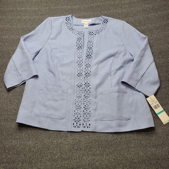 Alfred‎ Dunner Jacket Womens 16 Southampton Open Front 3/4 Sleeve Lace Trim New - Picture 1 of 8